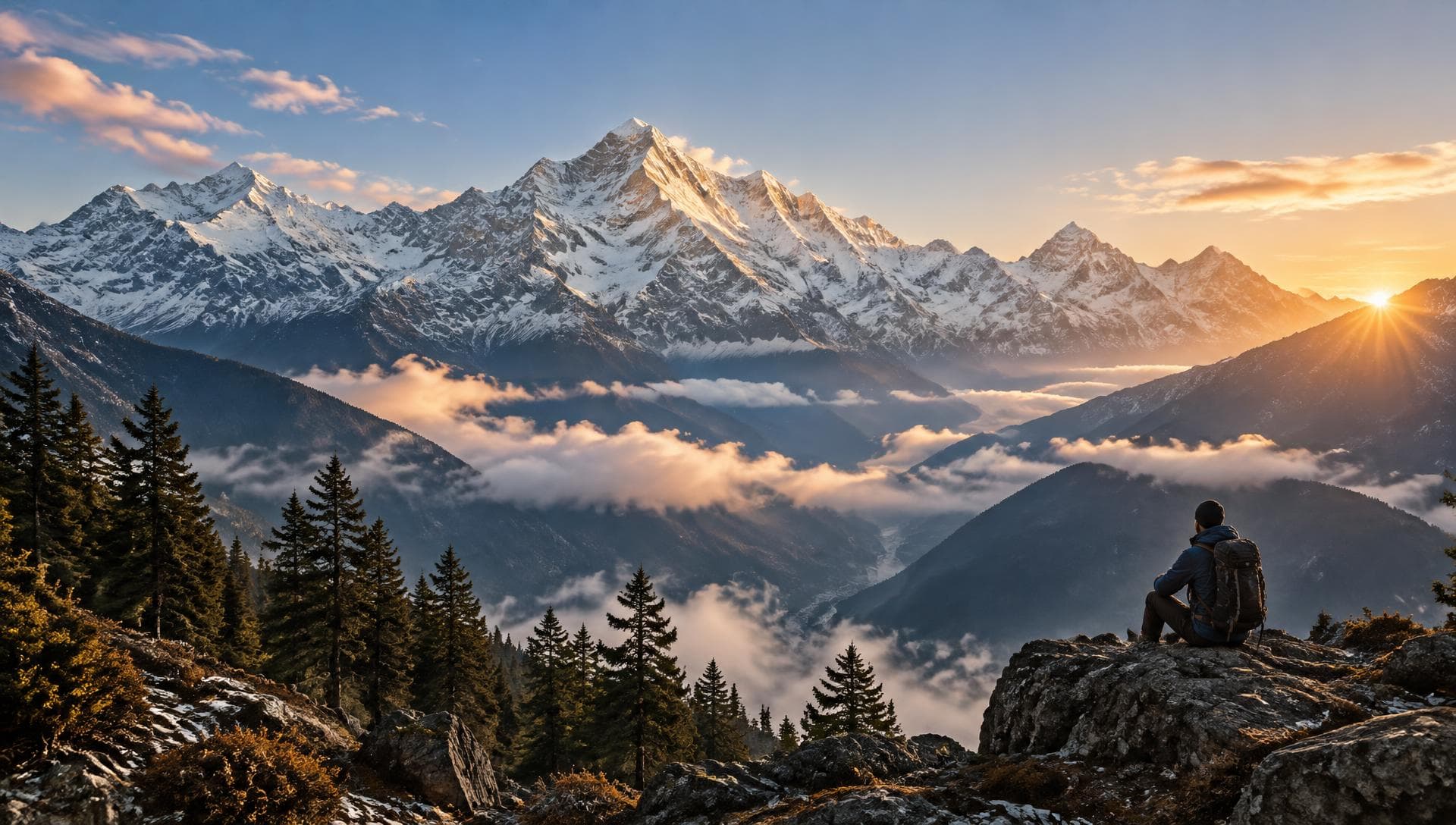 Sunrise over the Himalayan mountains