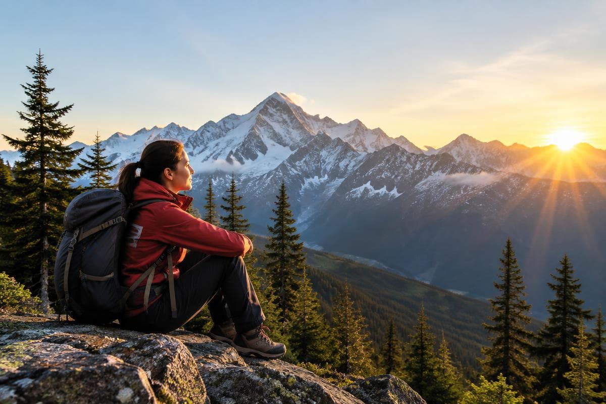 A hiker looking across the Dhauladhar mountain range